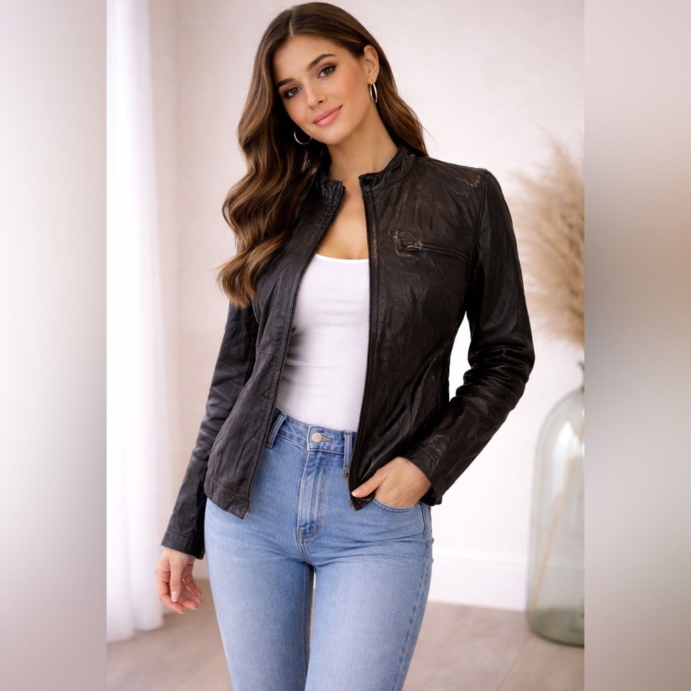Joie black leather jacket Size M